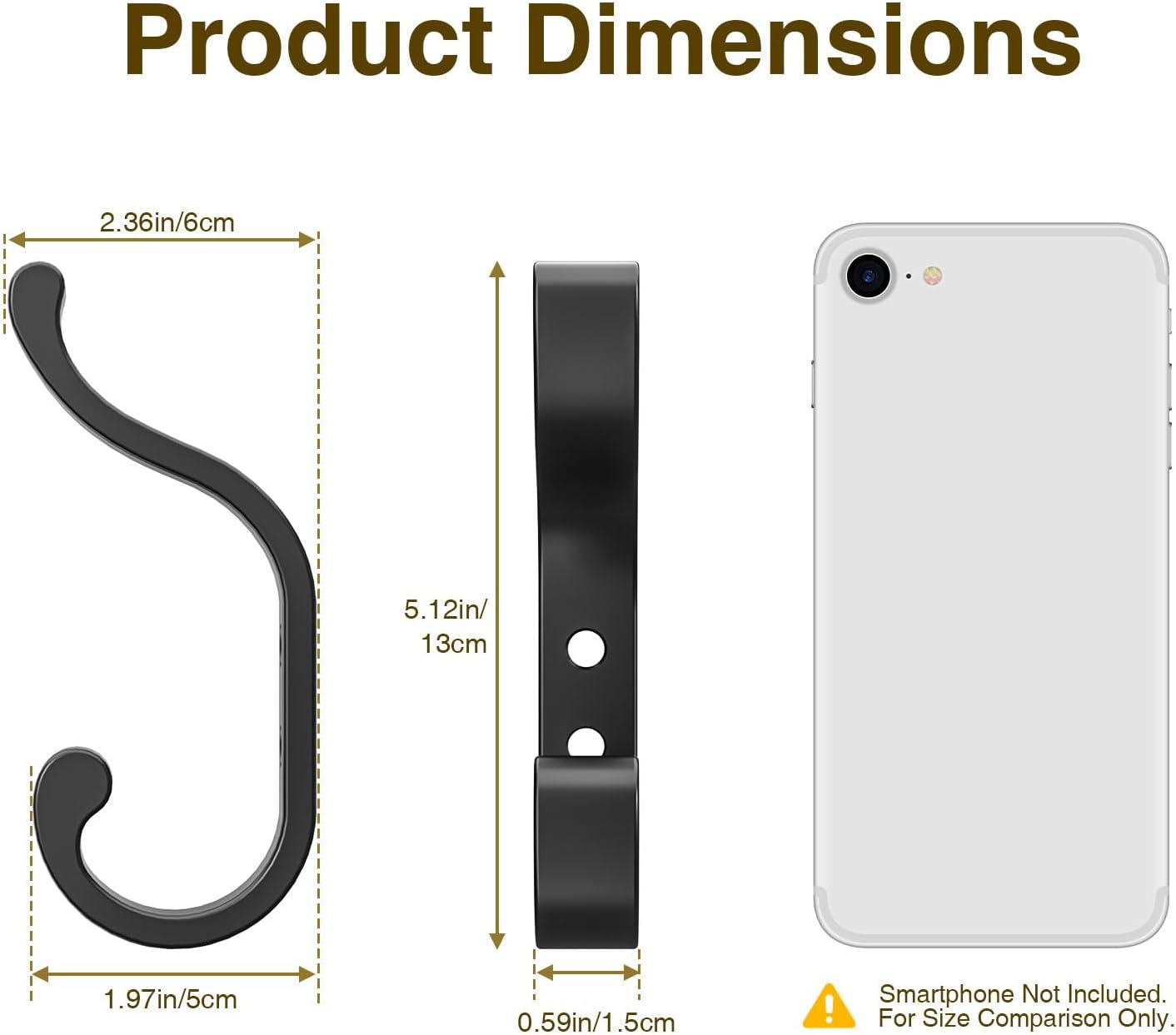 Heavy Duty Wall Mount Coat Hooks 4 Pack 30 lbs Capacity Black
