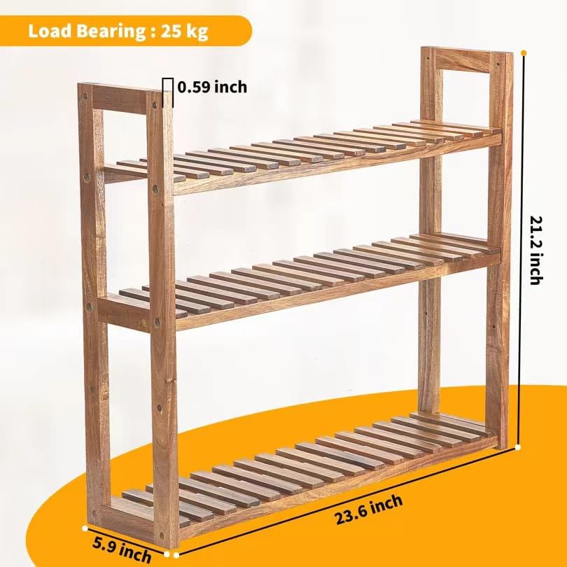3 Tier Solid Wood Shelf with Adjustable Layers