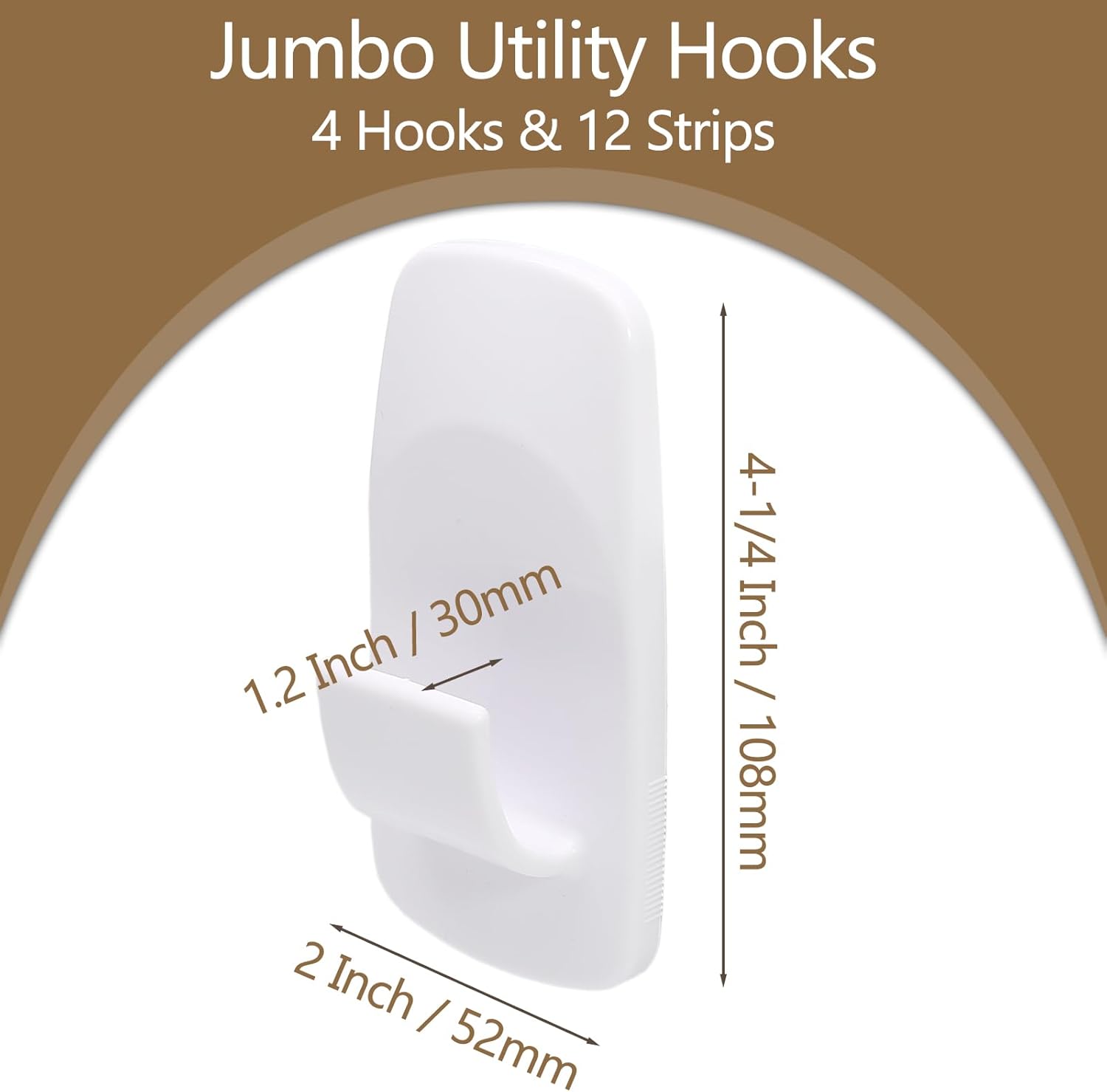 4 Pack Jumbo Utility Hooks with 12 Adhesive Strips