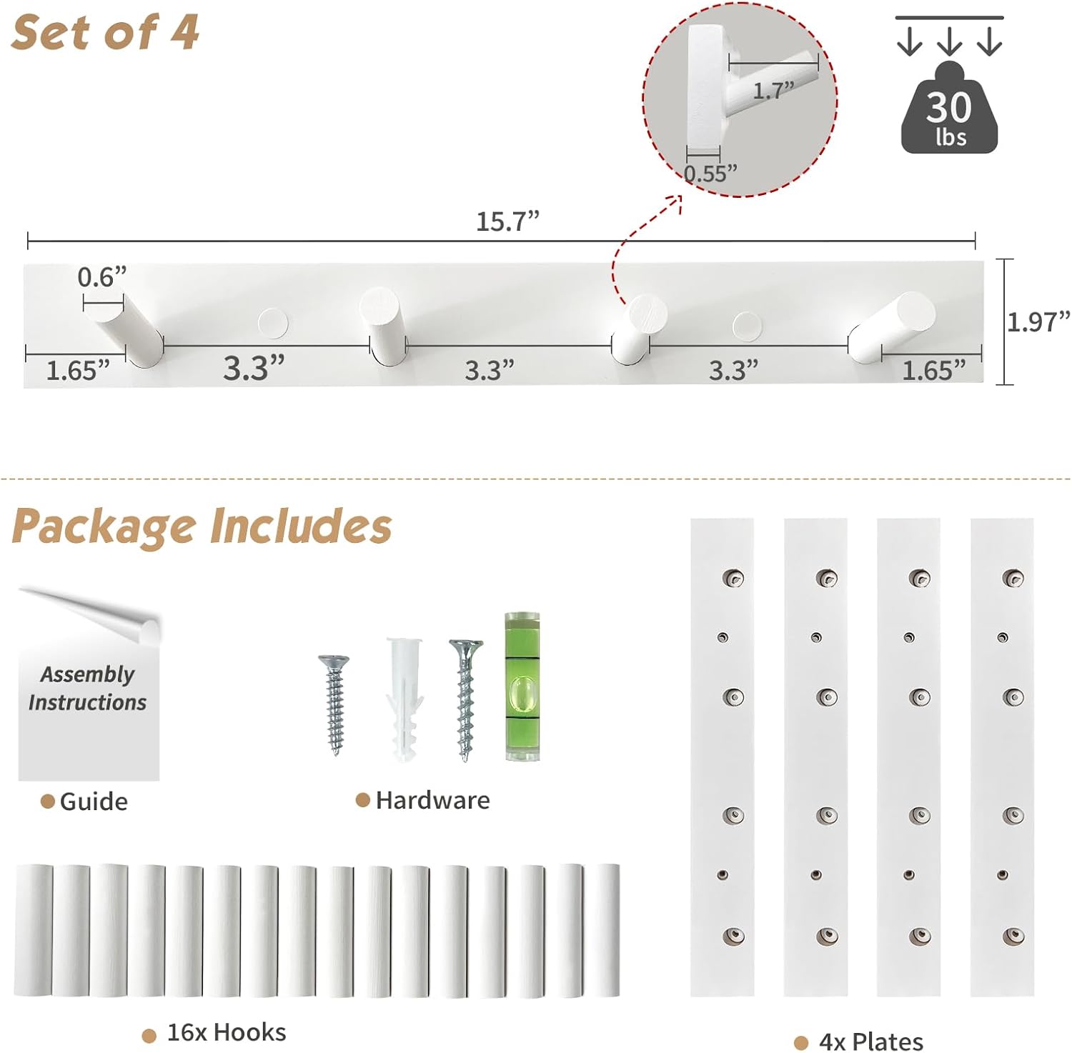 Forbena 4-Pack Heavy Duty Wall Mount Coat Hooks