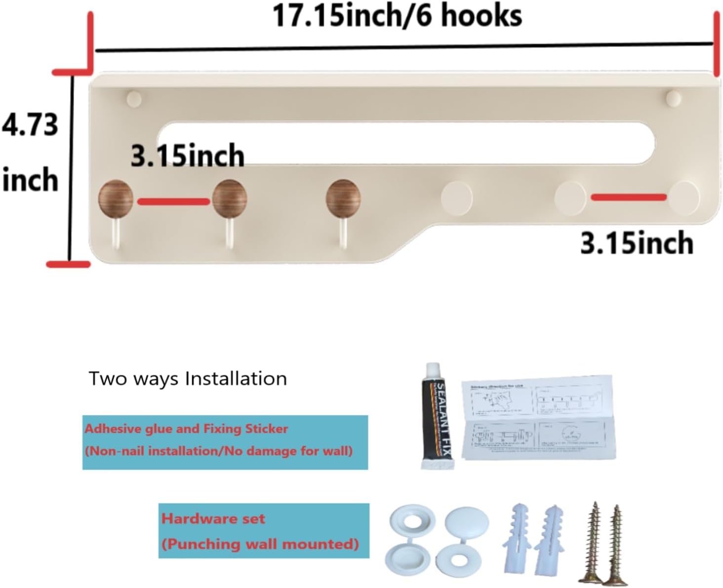 Modern Wall Mount Coat Rack with 6 Hooks and Shelf