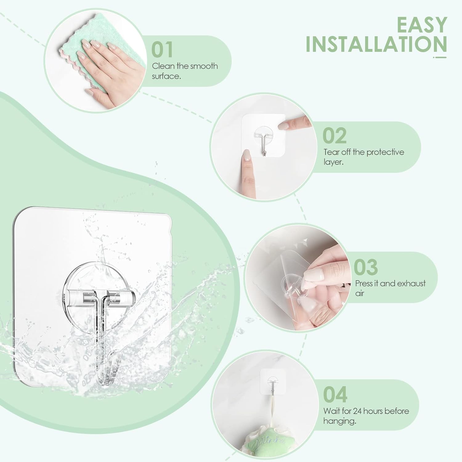 Sticky Wall Hooks 13 lb Clear Removable for Shower Ceiling Kitchen