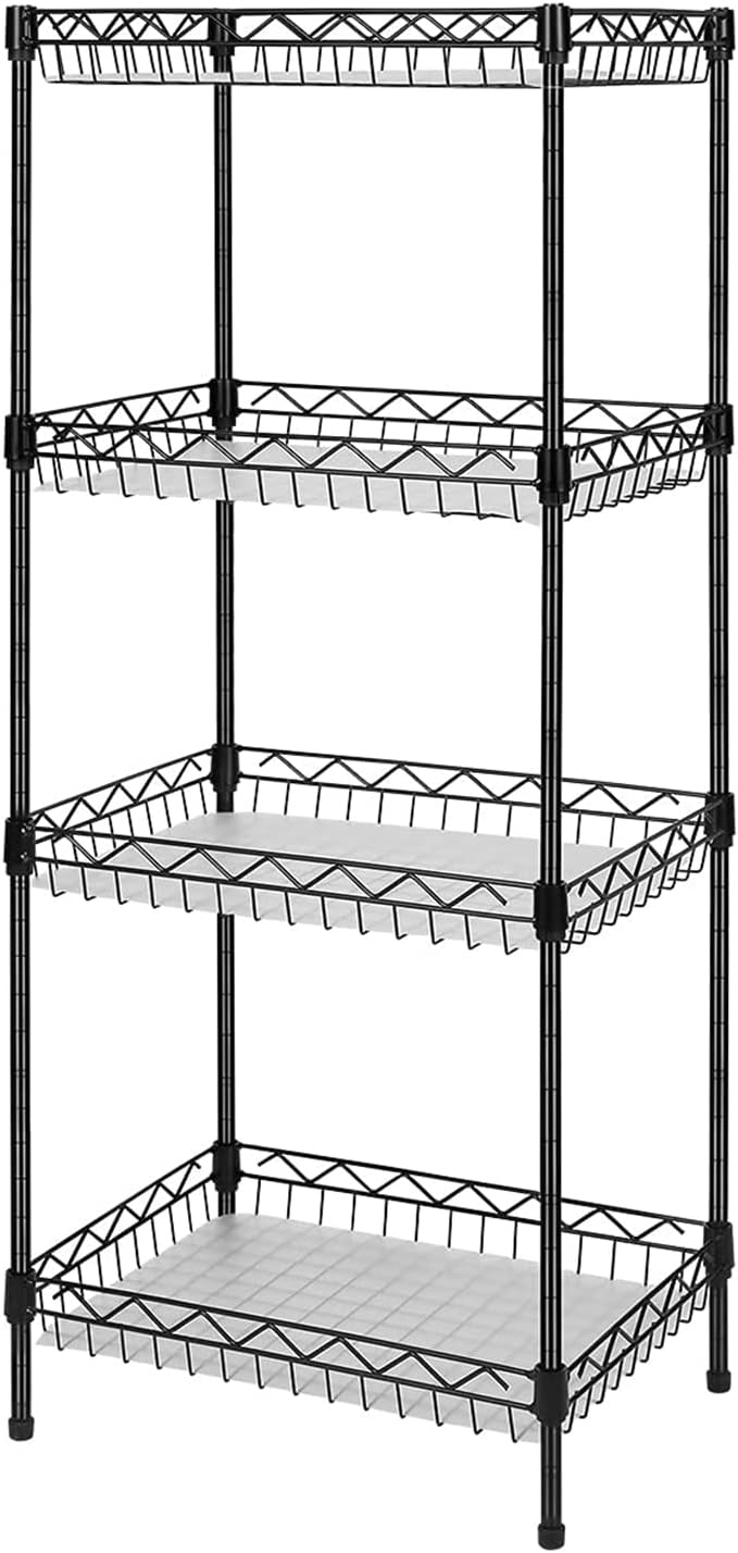 4-Tier Wire Shelving Unit with Baskets Black