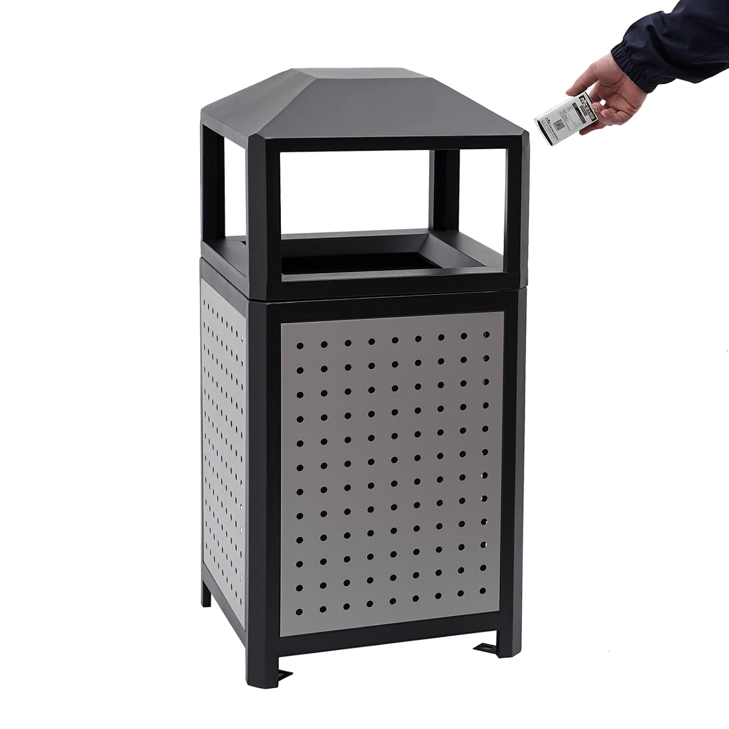 Commercial Waste Container Trash Can with Ashtray - 15 Gallon Stainless Steel