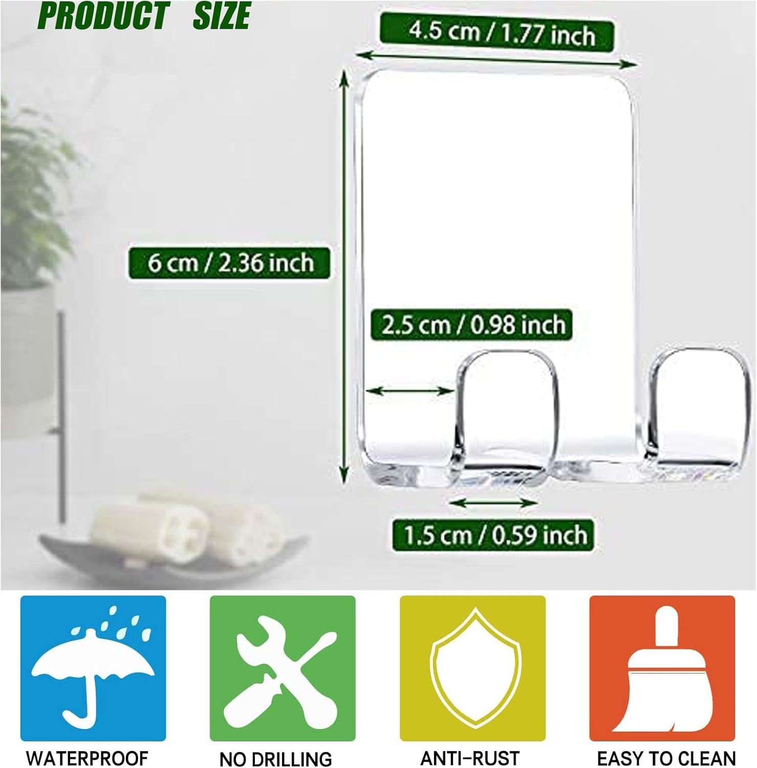 Clear Adhesive Hooks 4pcs Shower Wall Razor Holder