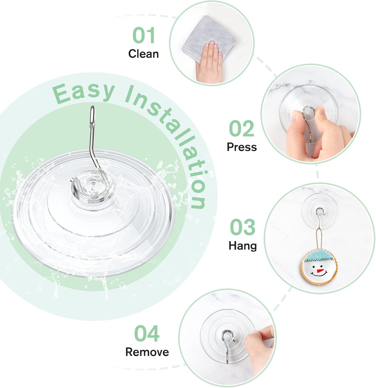 VISV 25 Inch Clear Suction Cup Hooks 10 Pcs