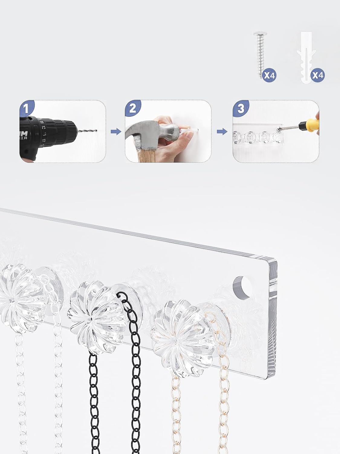 Adugay Wall Mounted Necklace Organizer Holder with 12 Hooks