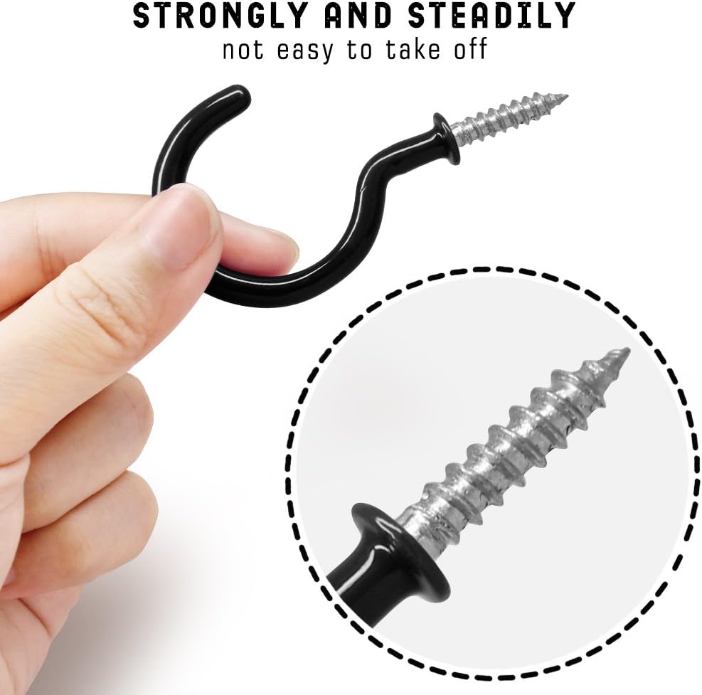 25 Pack Vinyl Ceiling Hooks for Kitchen Storage - Black
