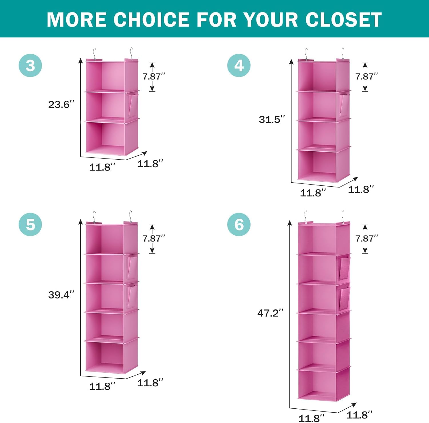 YOUDENOVA 4-Shelf Hanging Closets Organizer Light Pink