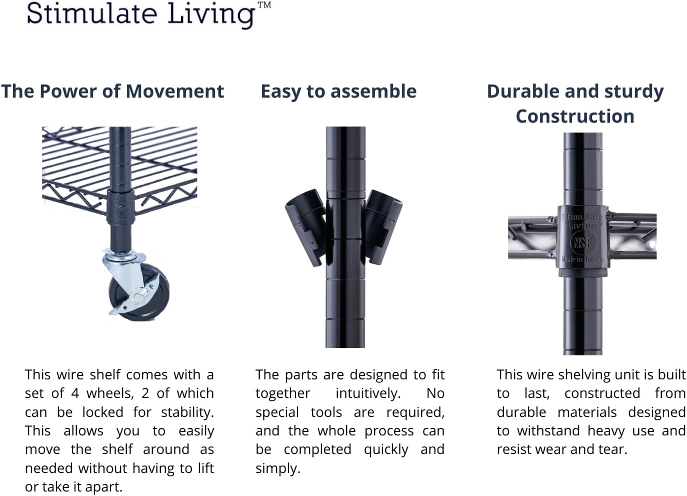 Stimulate Living 4-Tier Black Heavy Duty Wire Shelving Unit