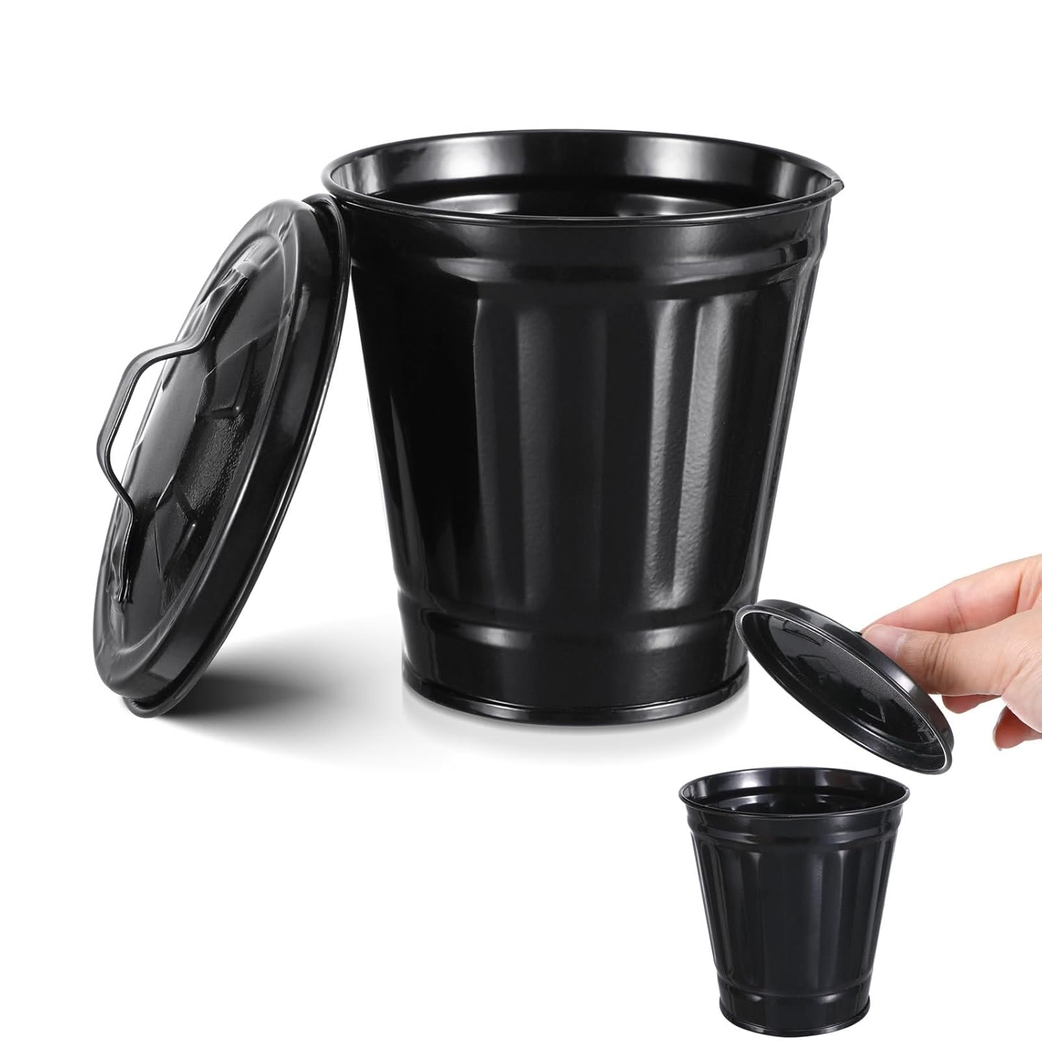 MAGICLULU Mini Galvanized Trash Can with Lid Wastebasket