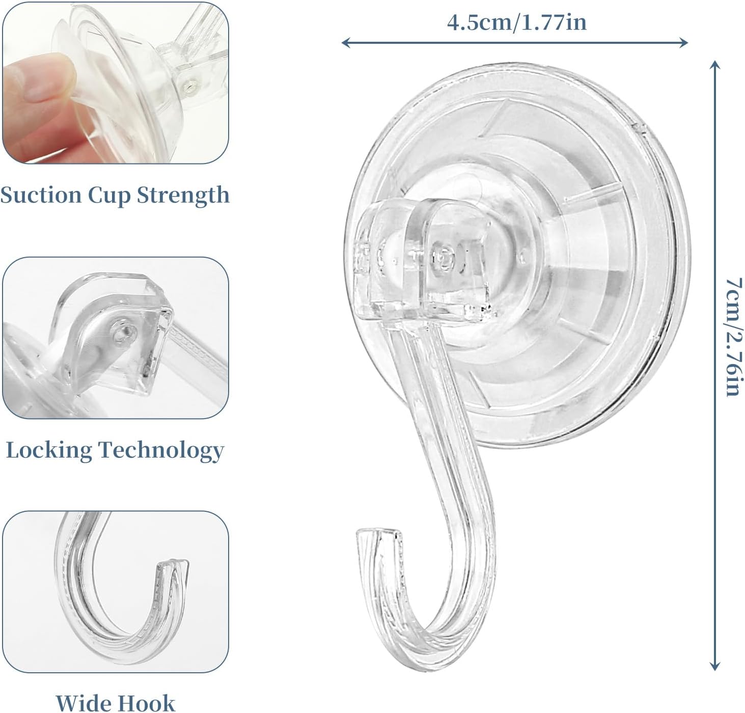 Suction Cup Hooks 4 Pack Reusable and Powerful for Shower and Kitchen Use
