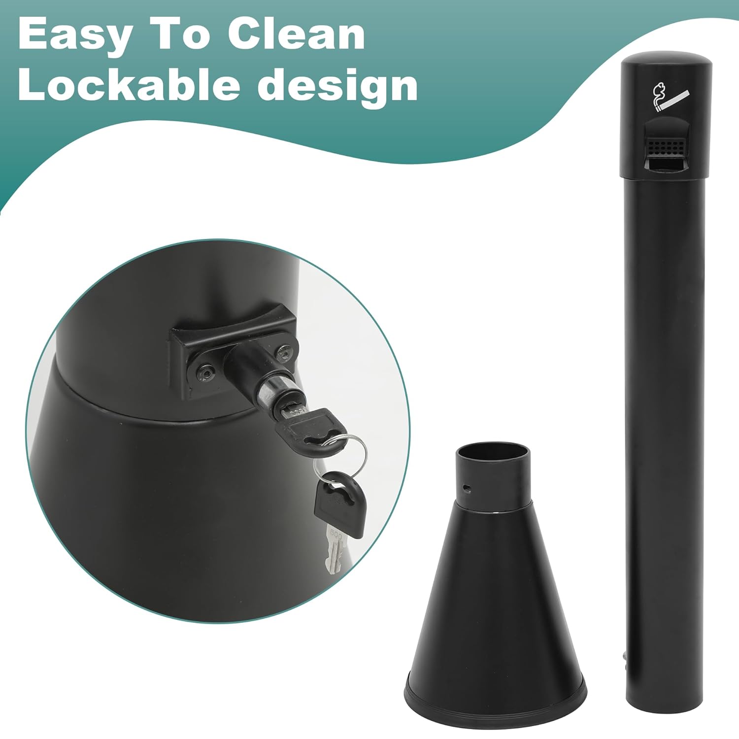 Standing Trash Bin Black Metal Commercial Trash Can with Removable Inner Barrel