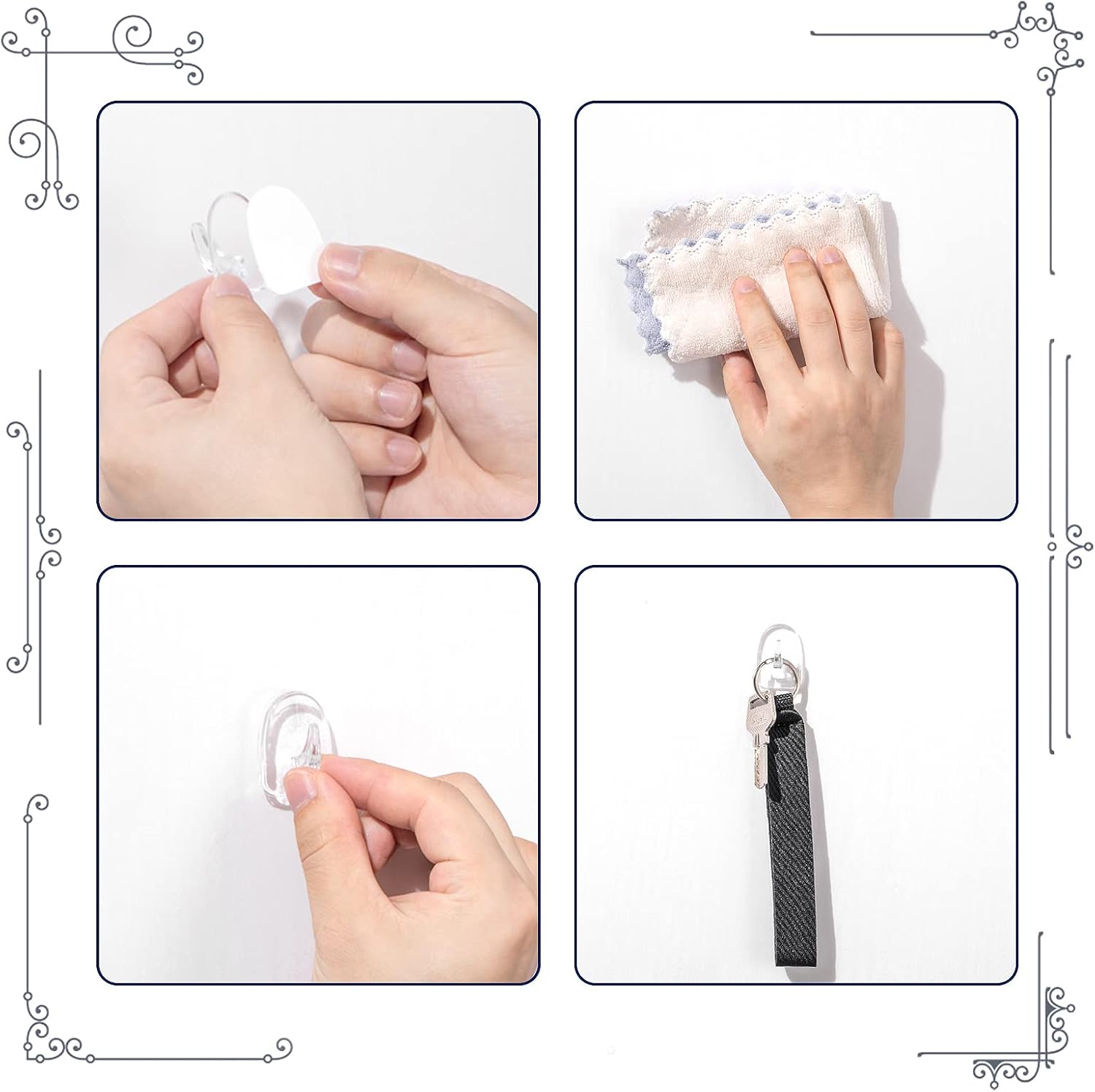 Queekay 30 Piece Clear Adhesive Wall Hooks Set