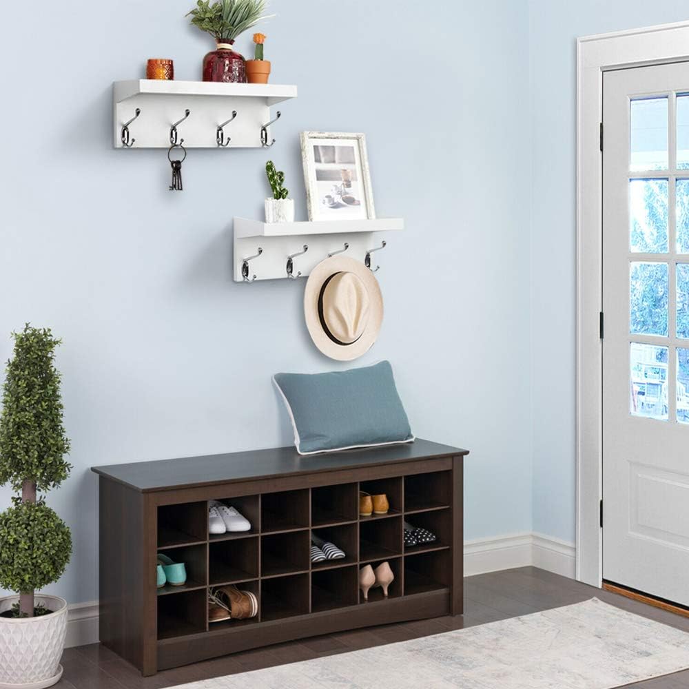 ZGZD Wall Mounted Coat Rack with Shelf and 4 Double Hooks Set of 2