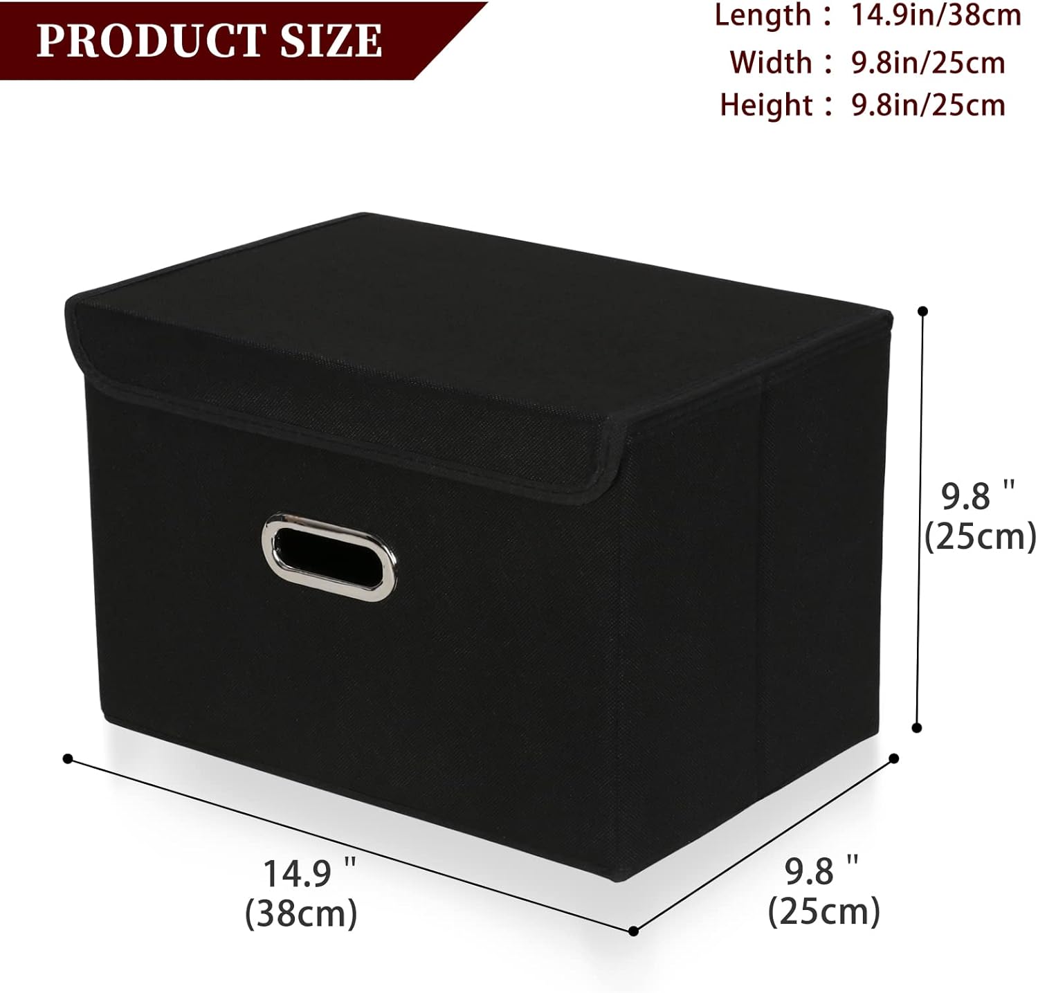 STOREONE Foldable Storage Bins with Lids and Handles 3 Pcs Black