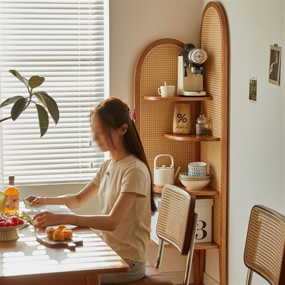 Tall 4-Tier Wood Corner Shelf with PE Rattan Weave Orange
