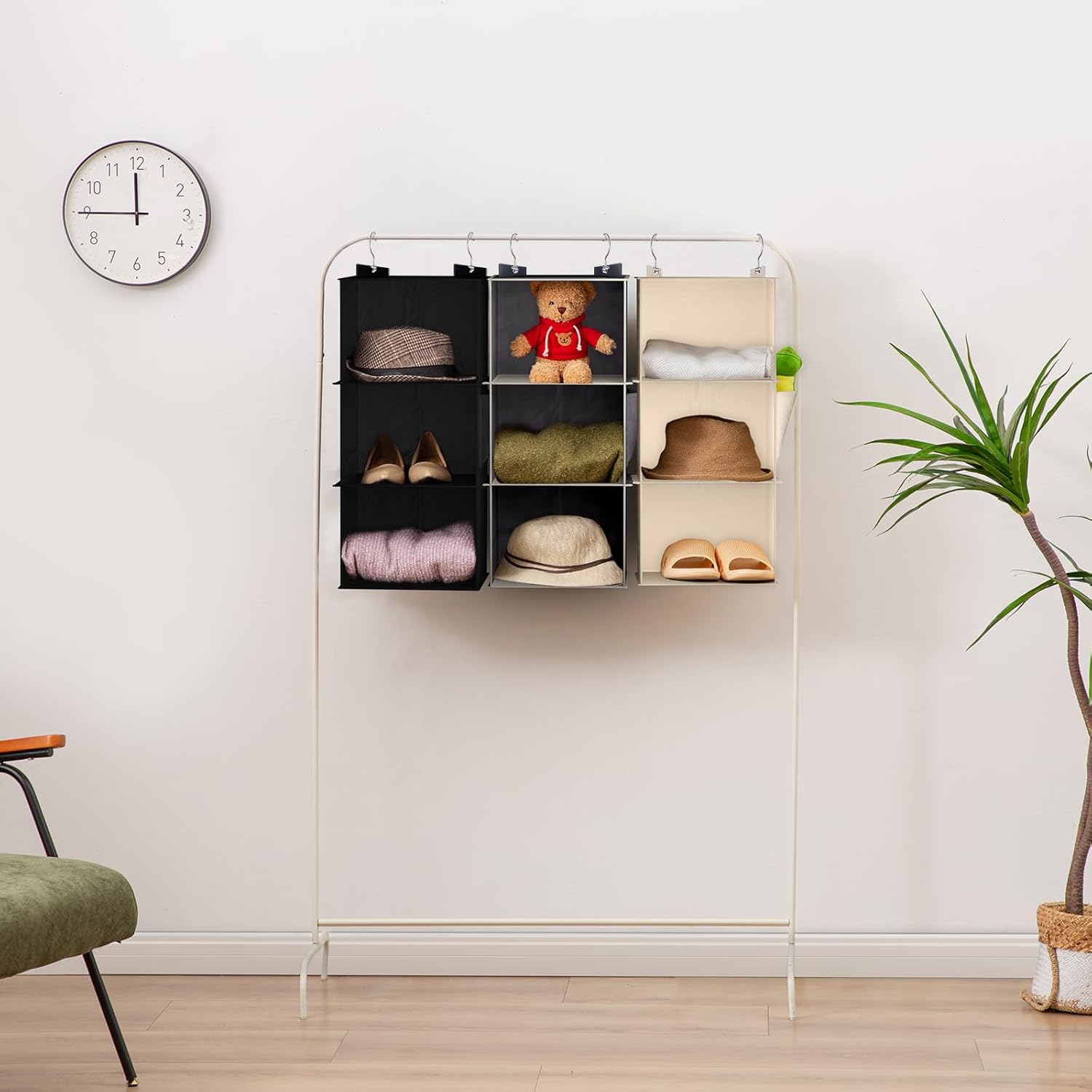YOUDENOVA Hanging Closet Organizer 3-Shelf Beige