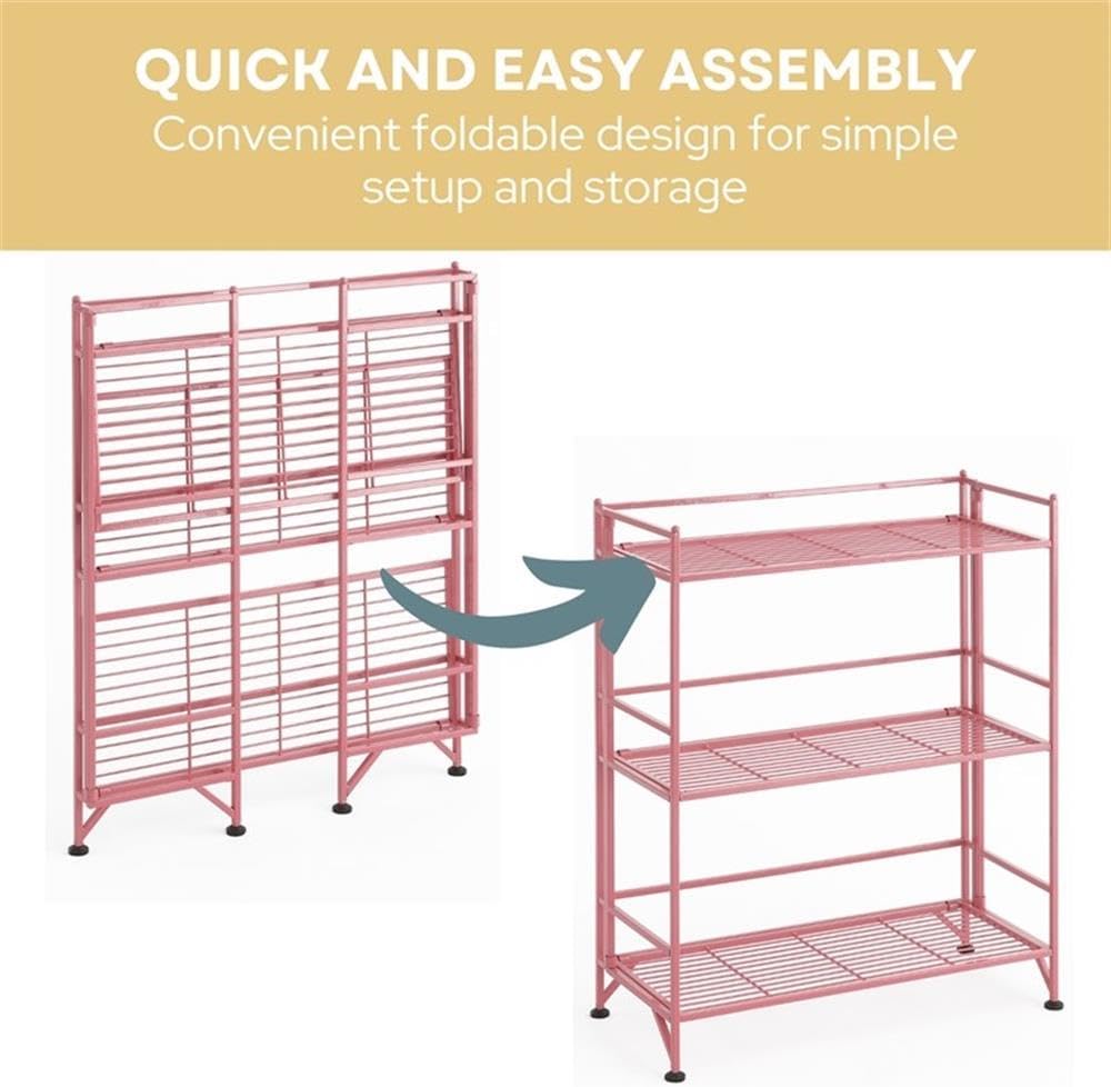 Convenience Concepts Xtra Storage Shelves Pink 3 Tier Folding Metal Organizer Unit