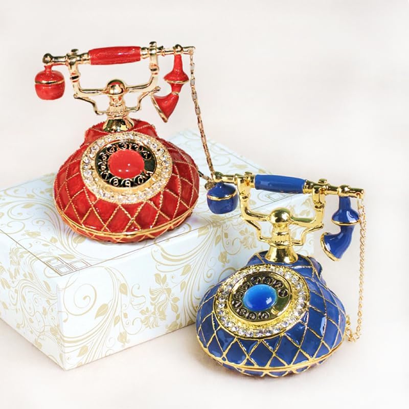 Vintage Style Rotary Telephone Trinket Box with Crystal Accents