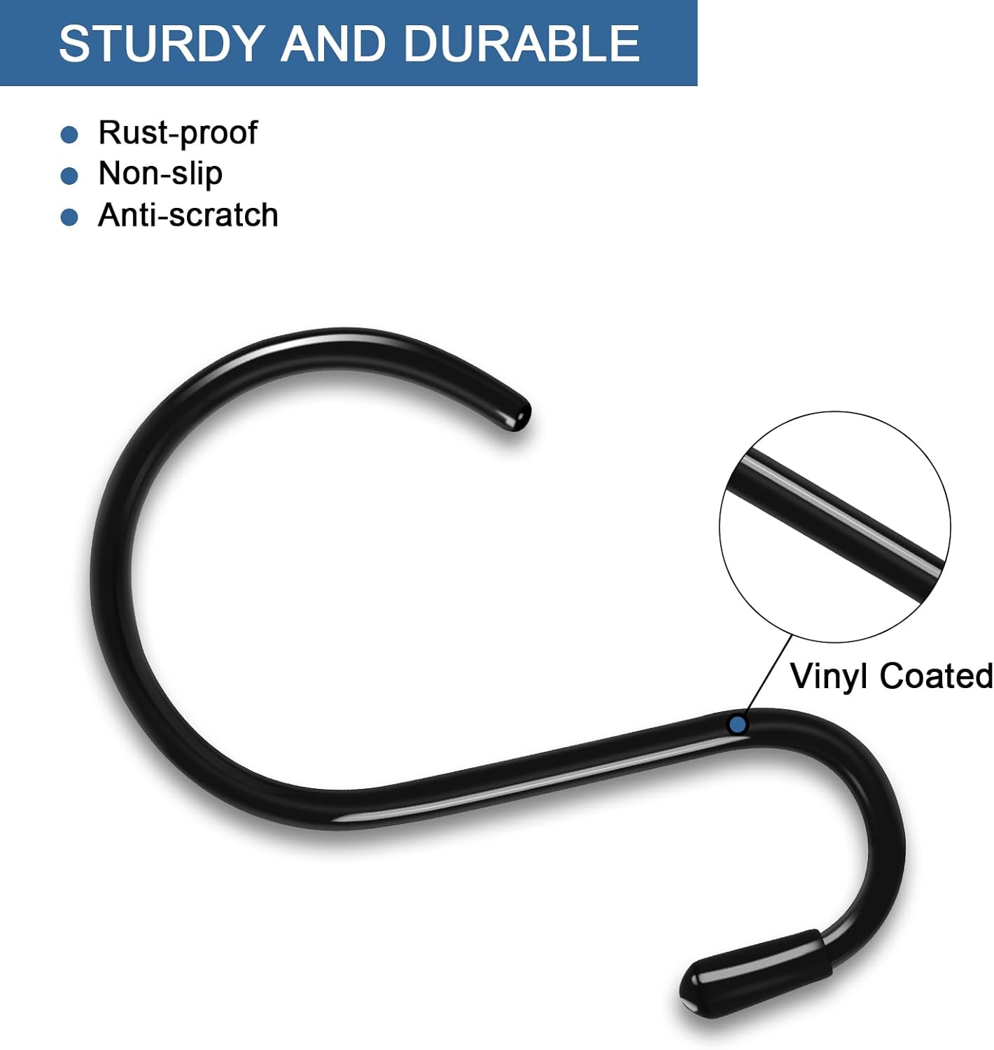 4 Pack Large Black S Hooks with Non-Slip Rubber Coating 1