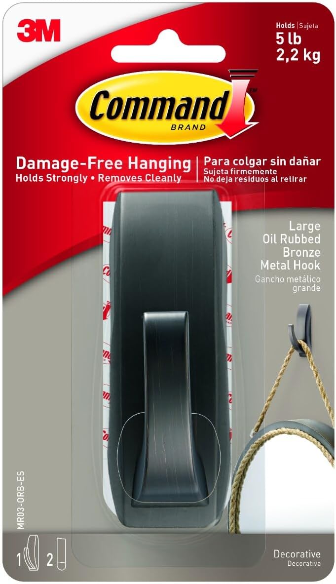 Command Large Modern Reflections Metal Hook with 2 Strips 5 lb