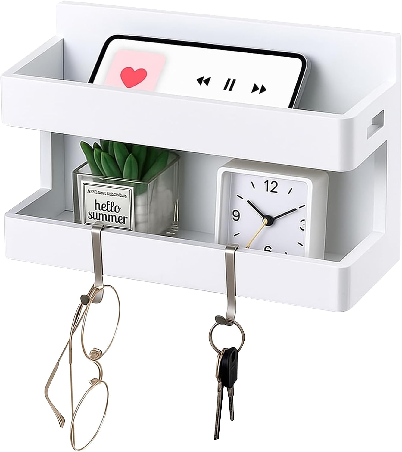 Pinkunn Wall Mounted Wooden Bedside Shelf with Hooks