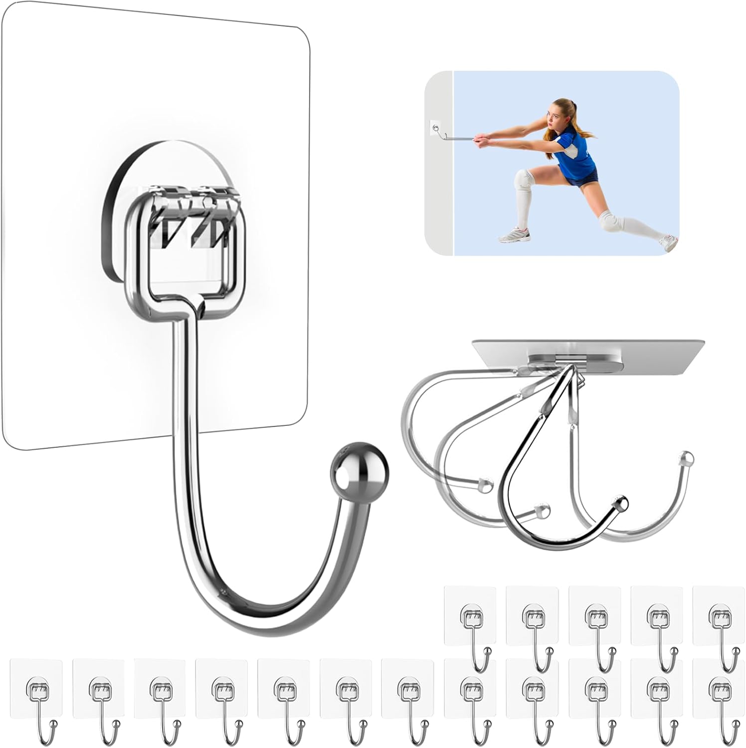 20 Pack Heavy Duty Adhesive Hooks 44 lb Max