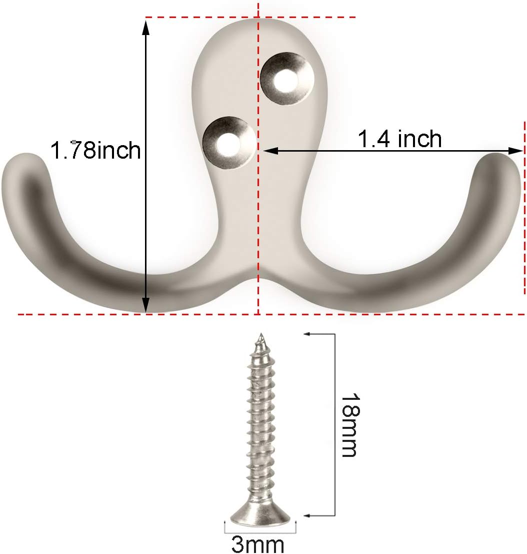 IBosins 8 Pack Heavy Duty Double Prong Coat Hooks Wall Mounted with Screws