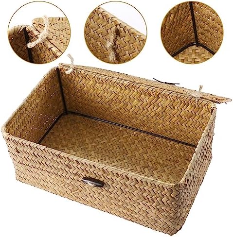 IMIKEYA Woven Storage Box with Lid for Home Office