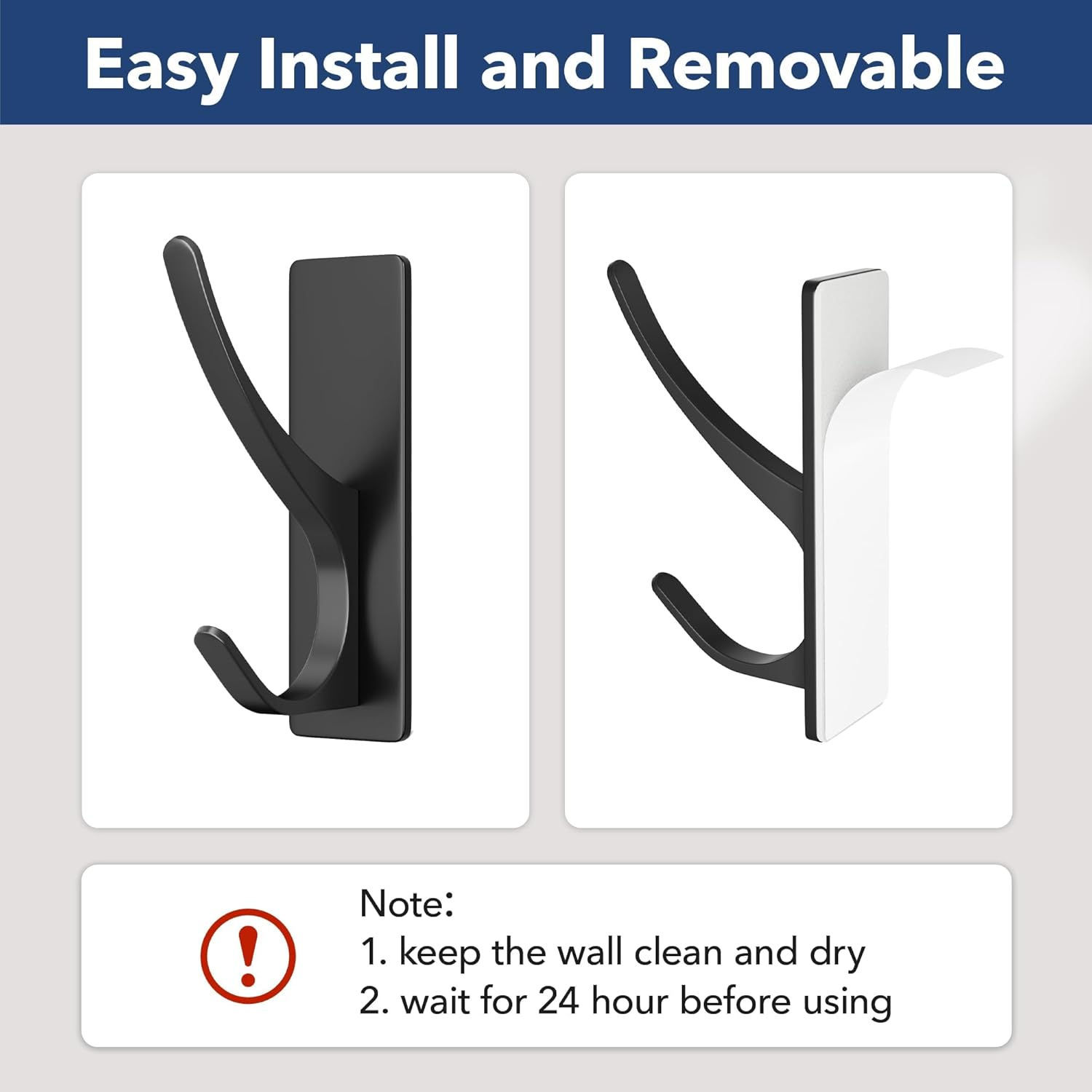 Self Adhesive Coat Hooks 10 Pack Matt Black Heavy Duty