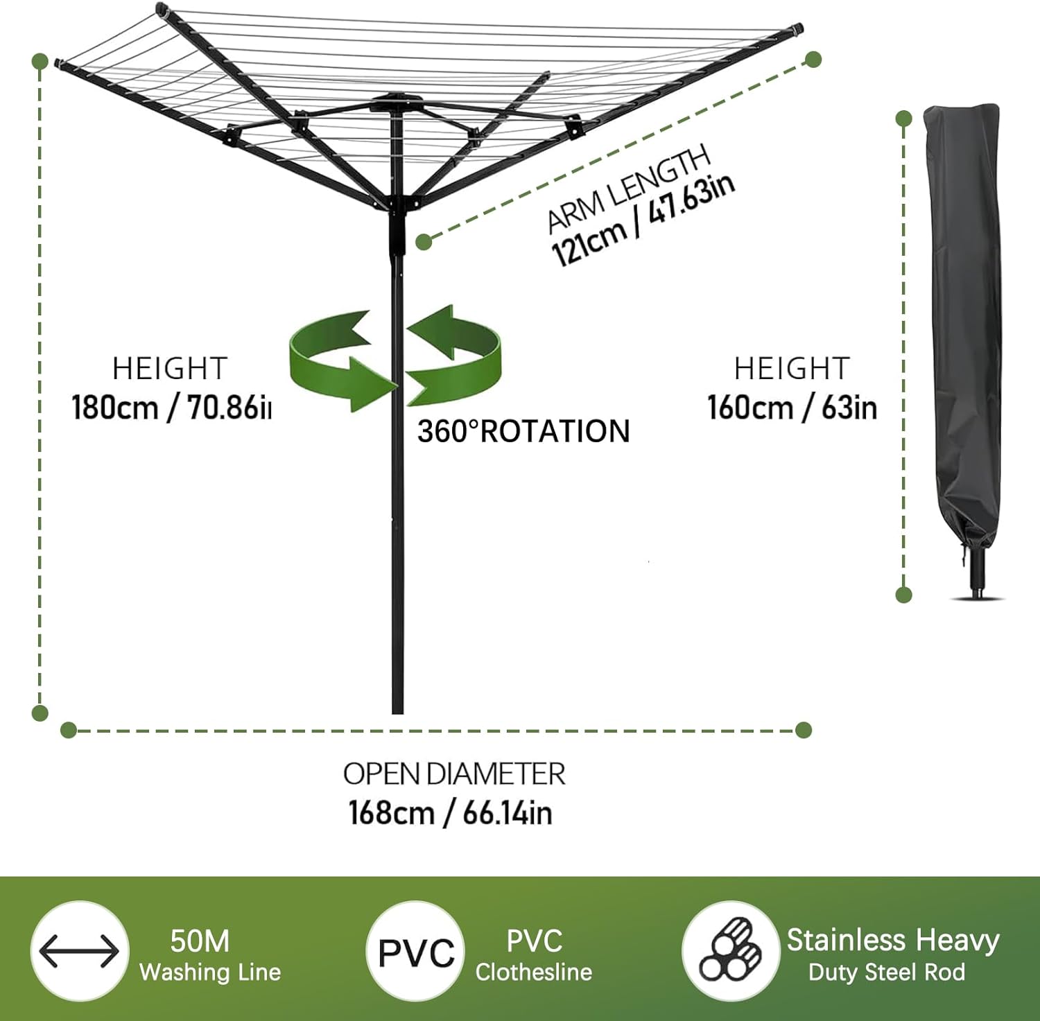 WuhaPhreyn Outdoor Umbrella Drying Rack 12 Lines 4 Arms