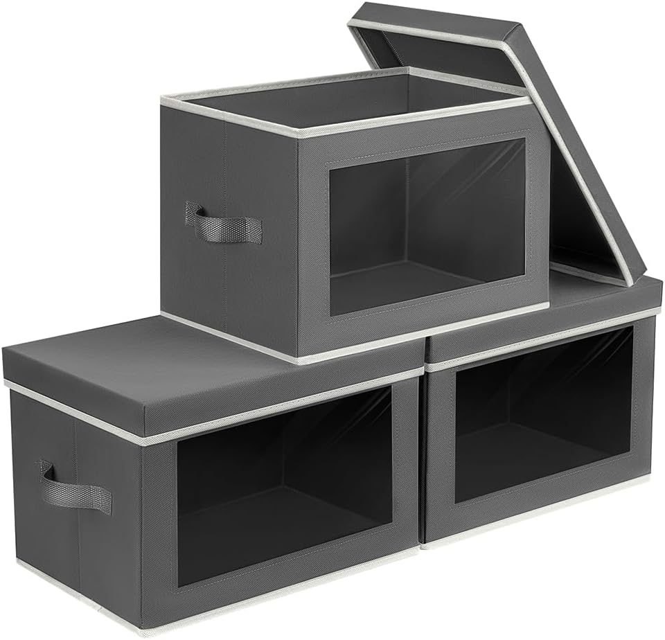 3 Pack Storage Bins with Lids - Grey