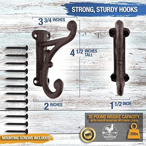Rustic Cast Iron Coat Hooks 3 Pack Dark Brown