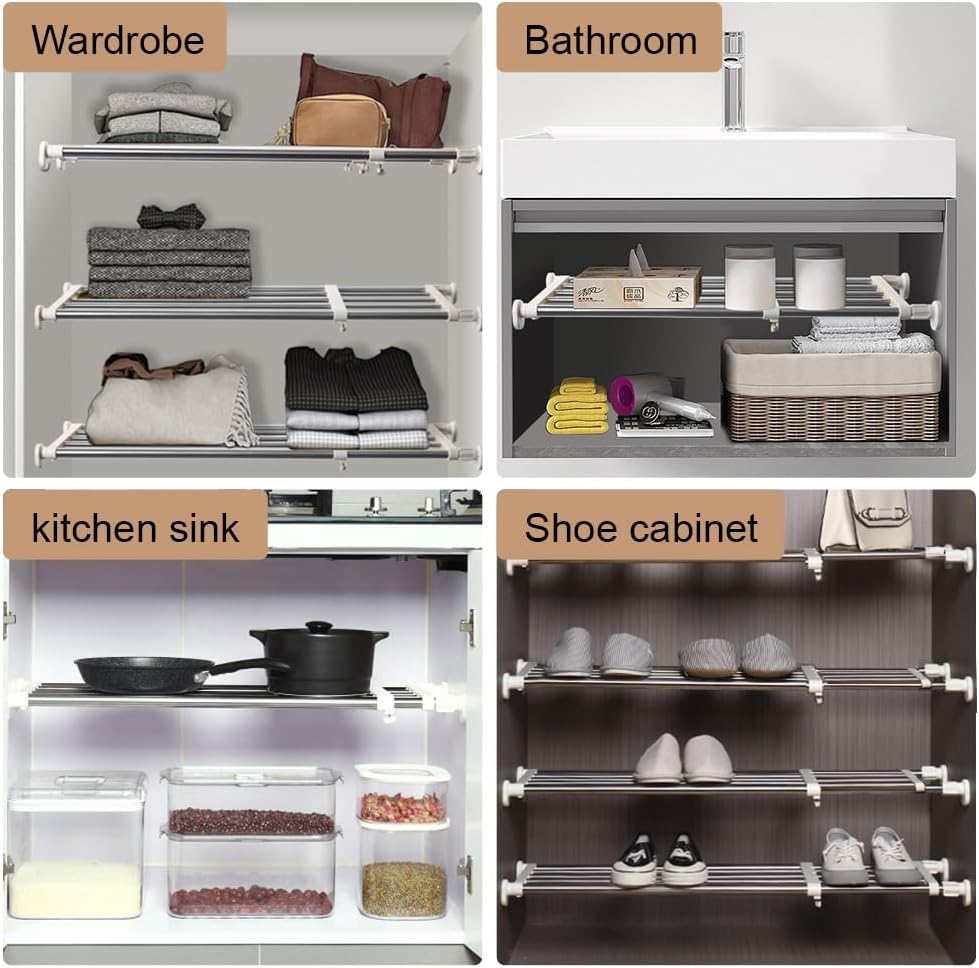 Hershii Adjustable Closet Shelf Rod Organizer 1574-2362 Inches