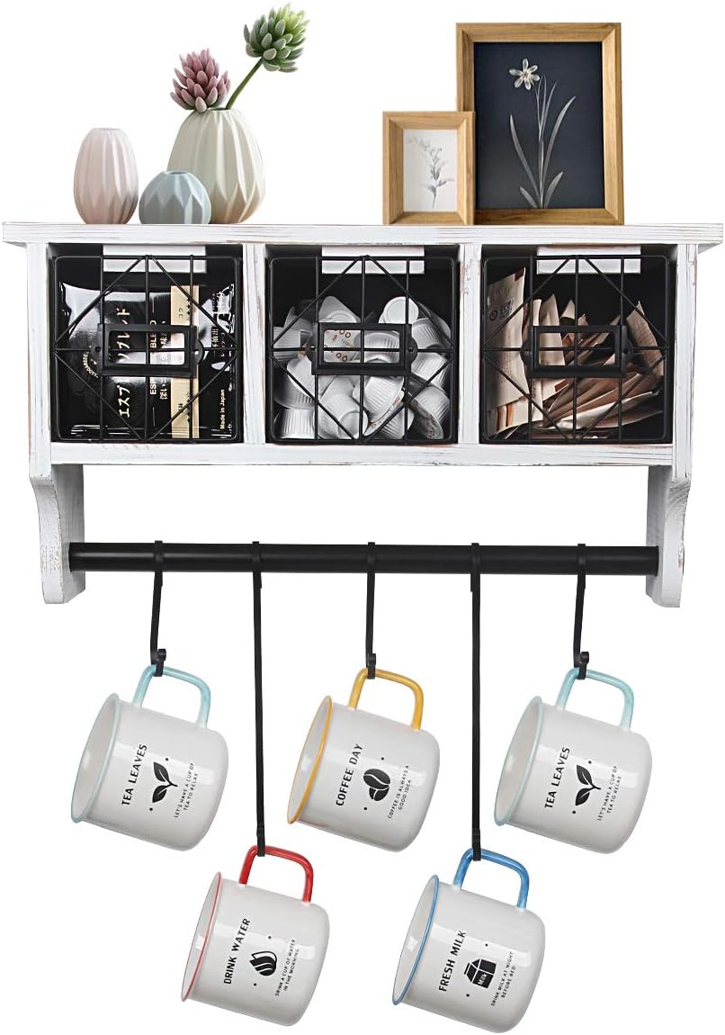 Butizone Rustic Wall Mounted Coat Rack with Hooks and Baskets