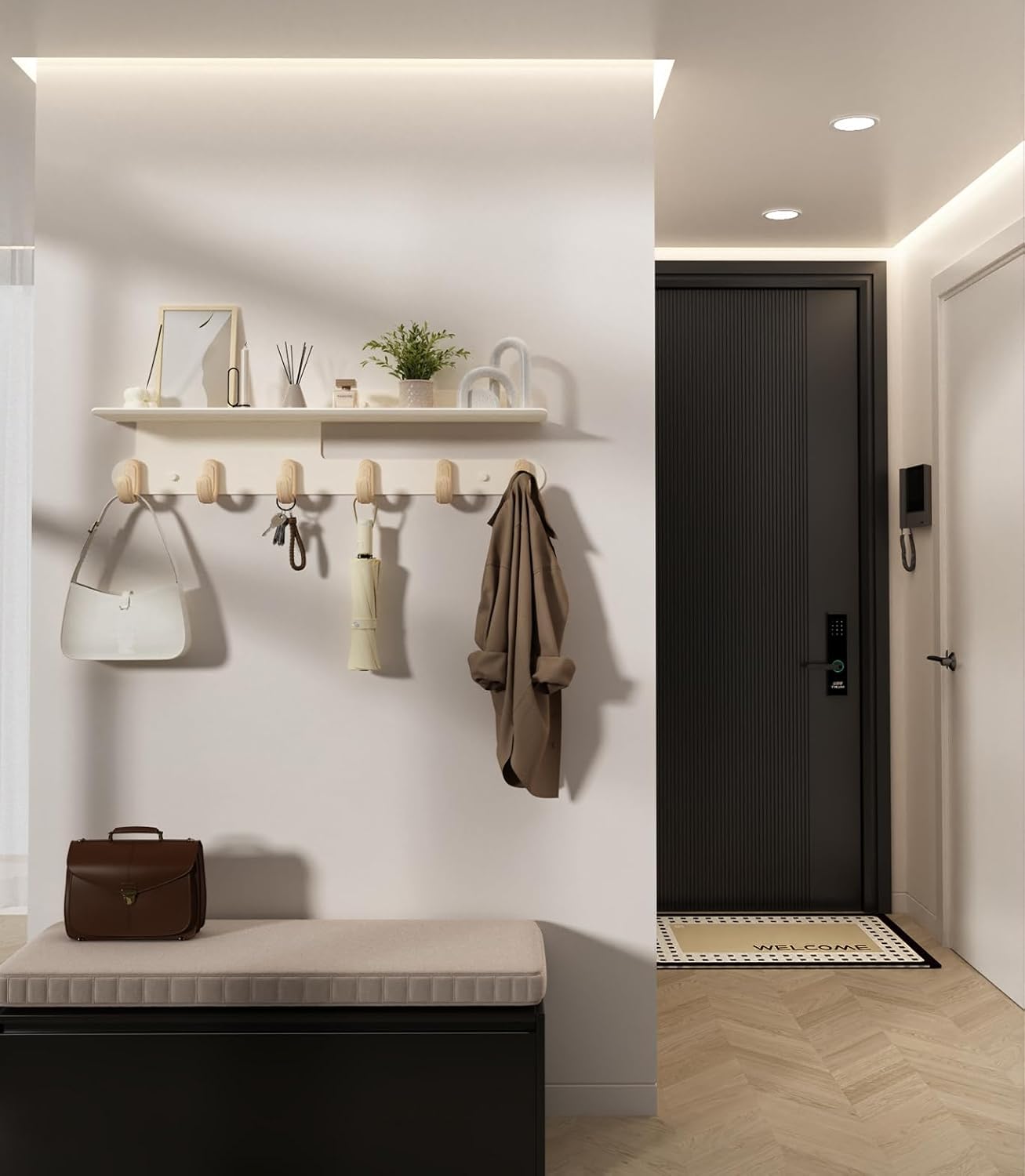 Modern Wall Hooks with 22 Inch Shelf and 6 Hooks