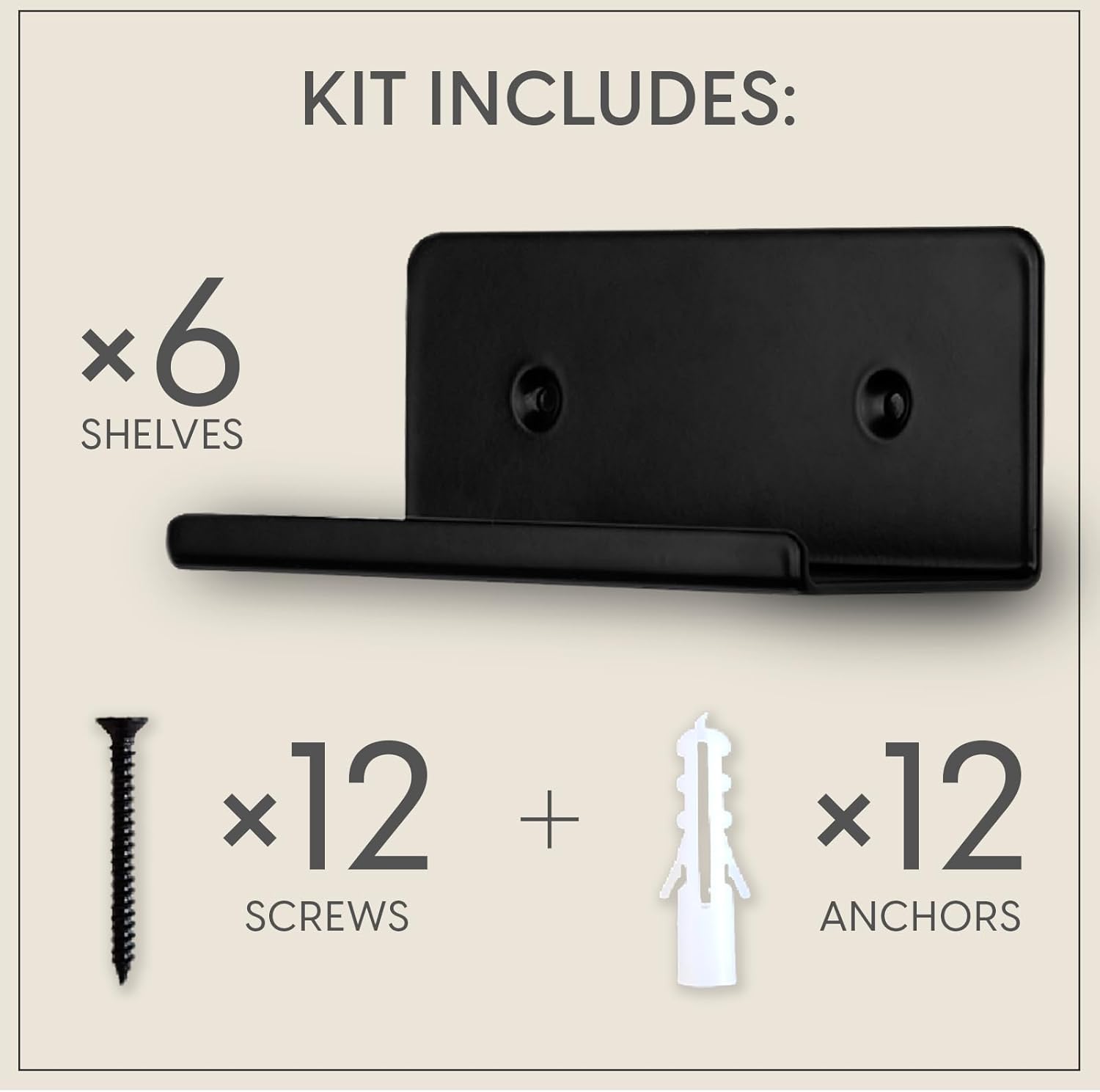 Vinyl Record Display Shelf - 6 Wall Mount Holders for Floating Display