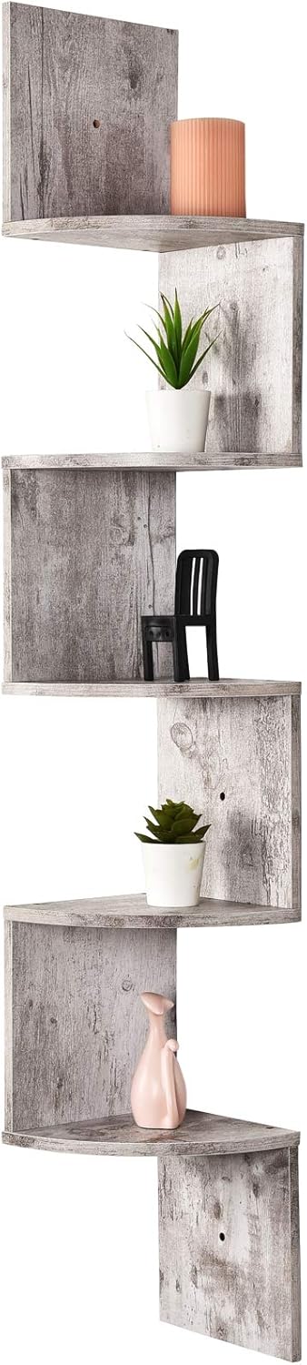 Greenco 5-Tier Floating Corner Shelves Rustic White