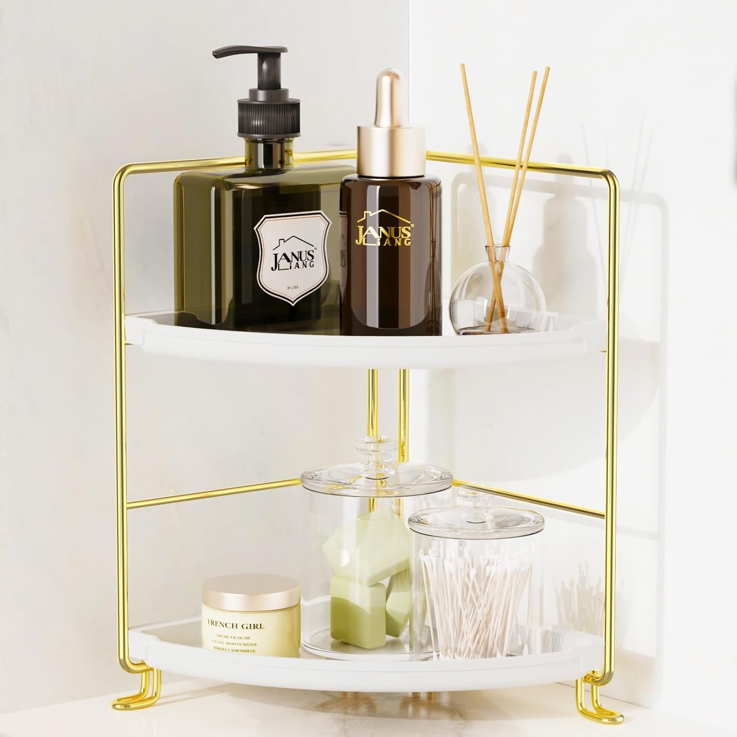 2-Tier Corner Storage Organizer with Shelves
