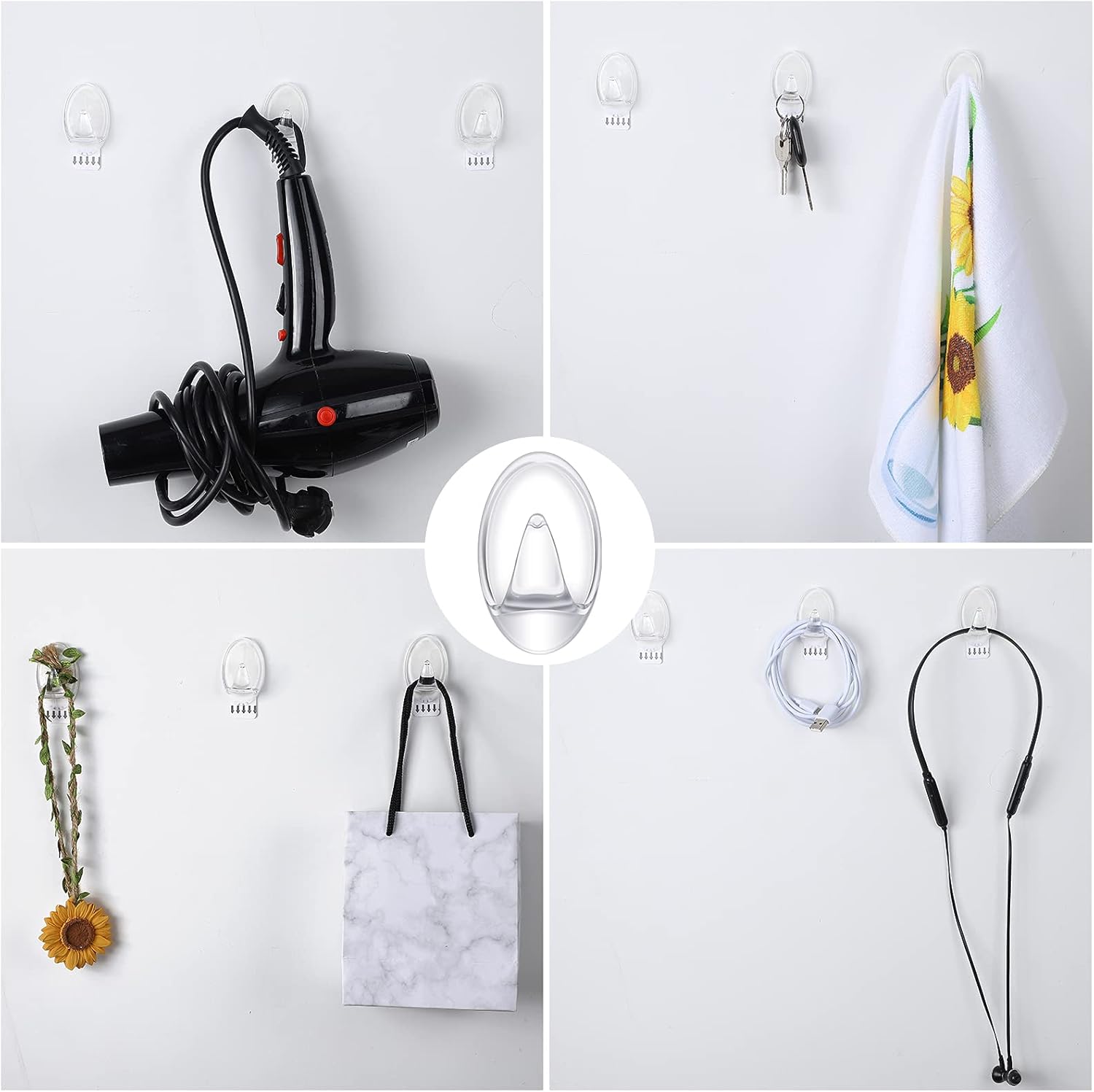 Blulu Clear Adhesive Hooks 12 Pieces Utility Waterproof Wall Hooks for Home Kitchen Bathroom Office