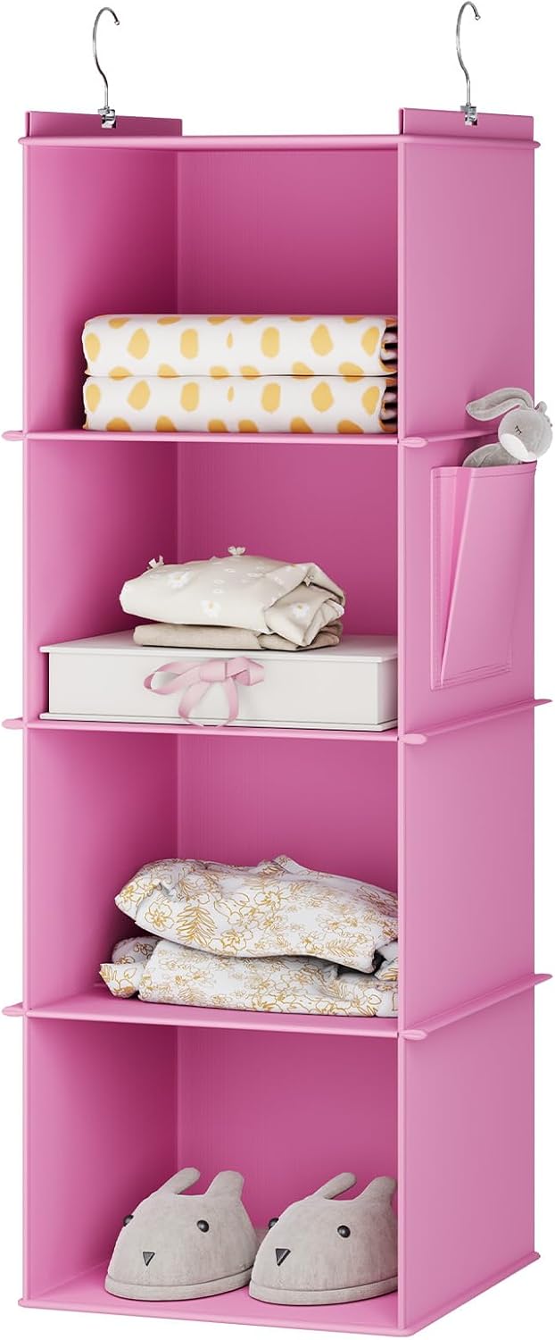 YOUDENOVA 4-Shelf Hanging Closets Organizer Light Pink
