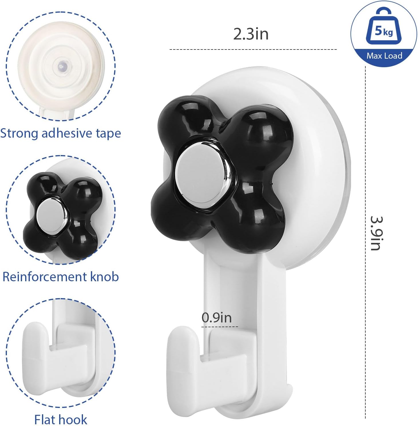 Reusable Suction Cup Hooks 4 Pack Black