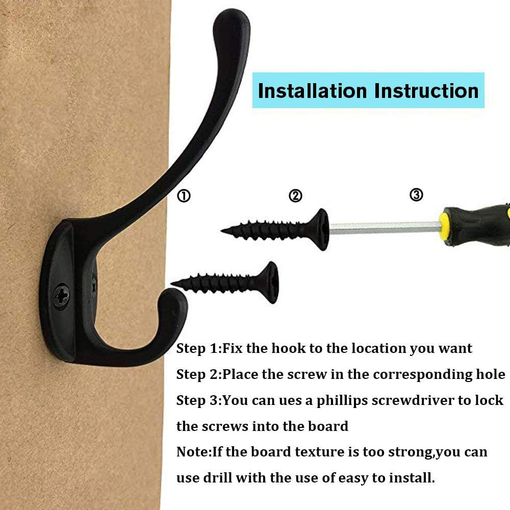 IBosins 10 Pack Heavy Duty Dual Hooks Black No Rust