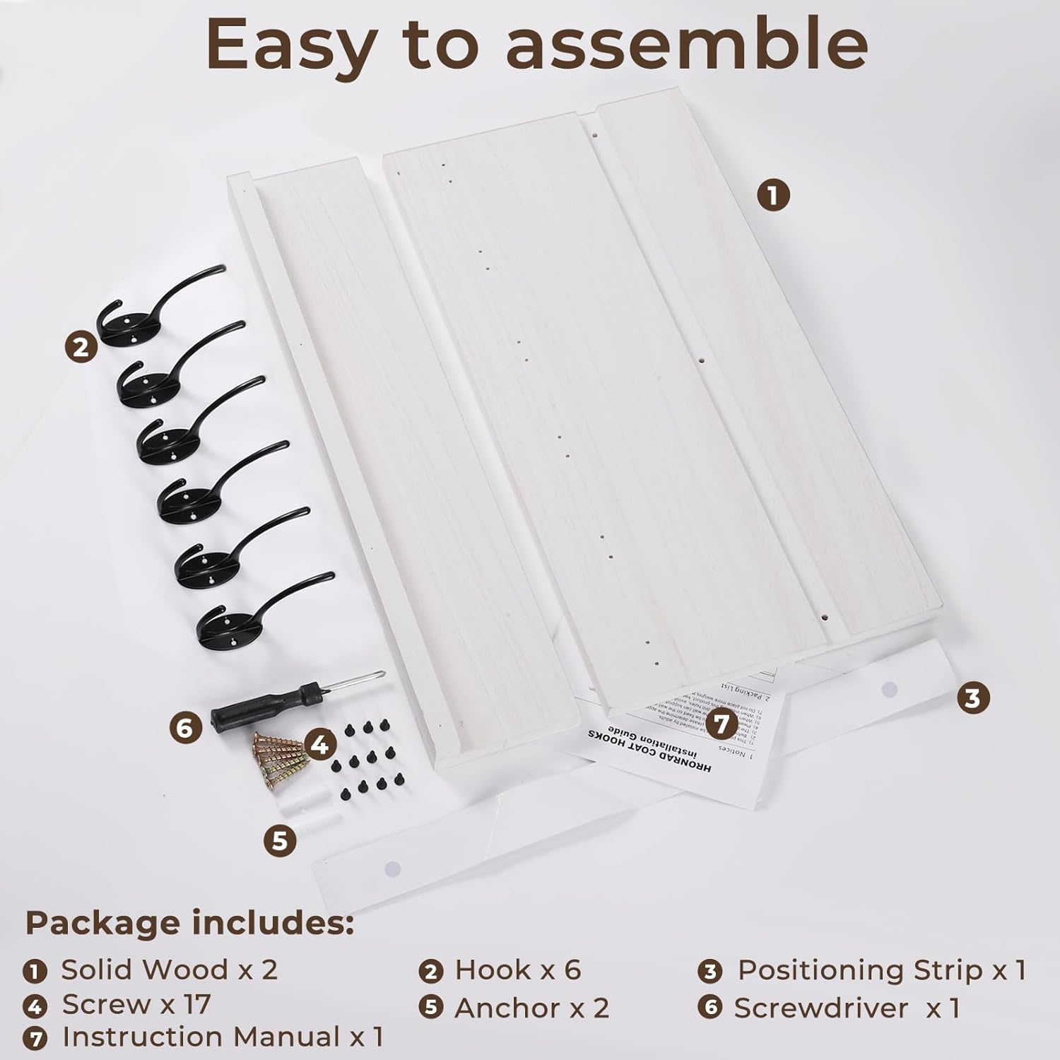 White Wall Mount Coat Rack with 6 Double Hooks and Shelf