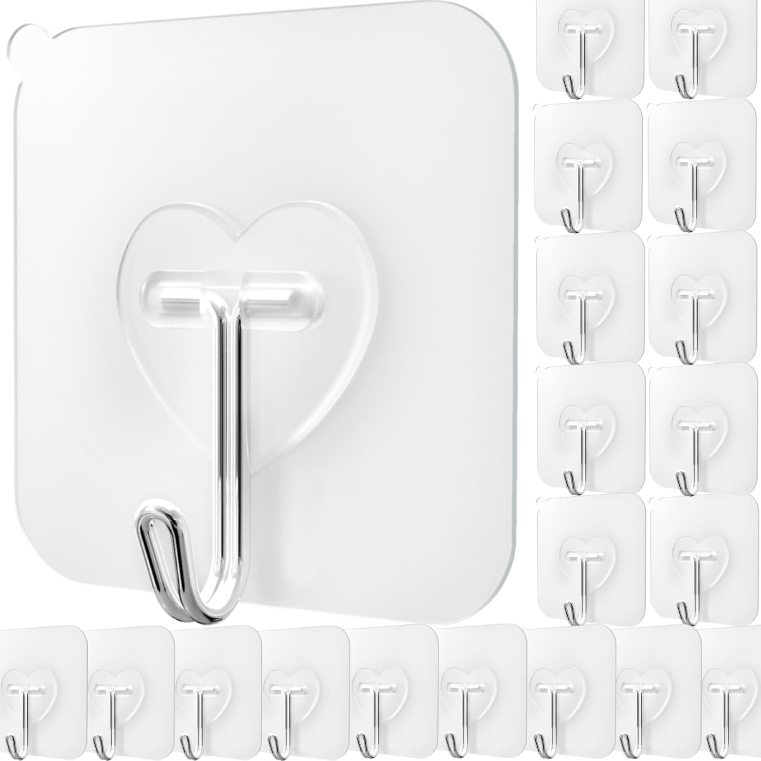 20 Pcs Clear Heavy Duty Adhesive Hooks for Walls