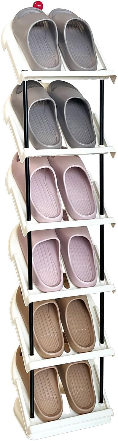 Narrow 6 Tier Plastic Shoe Rack for Home Entryway and Corner