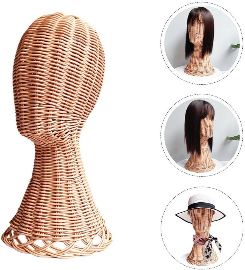 EXCEART Rattan Hat Display Stand for Wigs and Caps