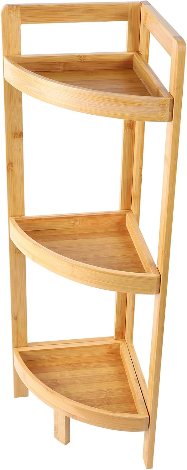 3-Tier Bamboo Corner Shelf for Small Spaces