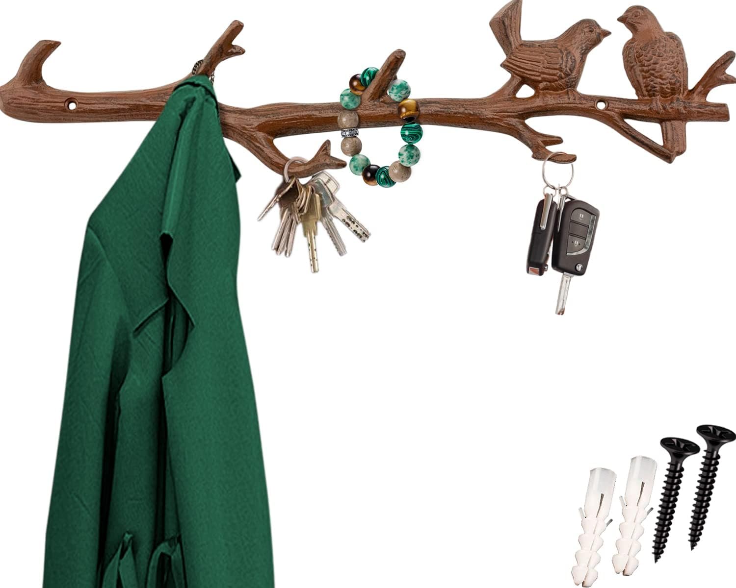 Cast Iron Birds On Branch Hook Rack with 6 Hooks